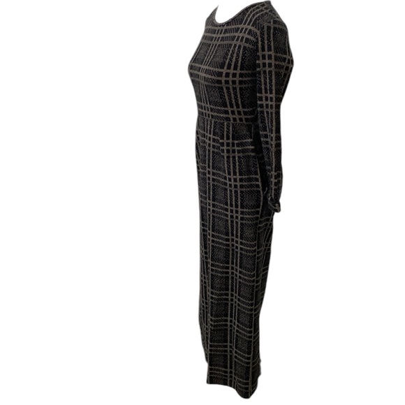 Mine A Black Brown Long-sleeved Tweed Plaid Cotton Blend Maxi Dress US 4 - Picture 3 of 9